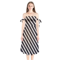 Silver Stripes Pattern Shoulder Tie Bardot Midi Dress by designsbymallika