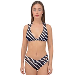 Silver Stripes Pattern Double Strap Halter Bikini Set by designsbymallika