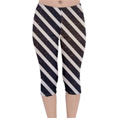 Silver Stripes Pattern Velvet Capri Leggings  by designsbymallika