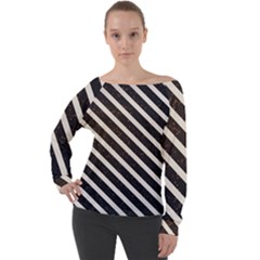 Silver Stripes Pattern Off Shoulder Long Sleeve Velour Top