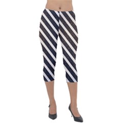 Silver Stripes Pattern Lightweight Velour Capri Leggings  by designsbymallika