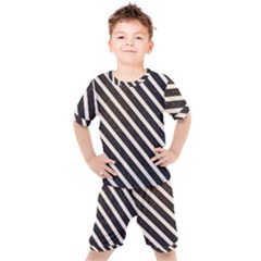 Silver Stripes Pattern Kids  Tee And Shorts Set by designsbymallika