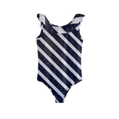 Silver Stripes Pattern Kids  Frill Swimsuit by designsbymallika