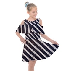 Silver Stripes Pattern Kids  Shoulder Cutout Chiffon Dress by designsbymallika