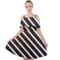 Silver Stripes Pattern Cut Out Shoulders Chiffon Dress