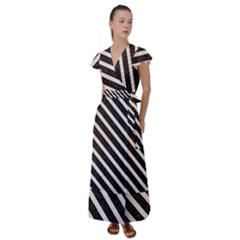 Silver Stripes Pattern Flutter Sleeve Maxi Dress by designsbymallika