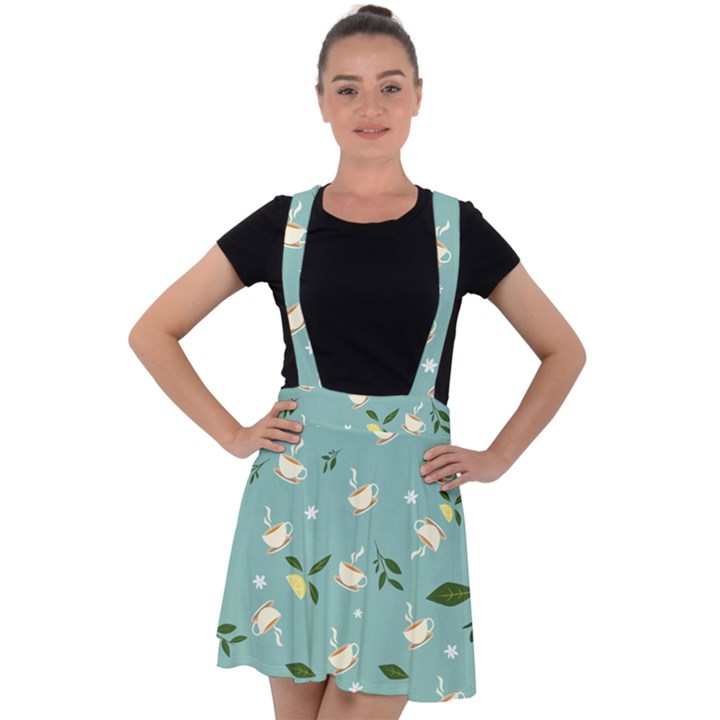 tea is love Velvet Suspender Skater Skirt