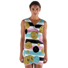 Stripes Pattern Wrap Front Bodycon Dress by designsbymallika