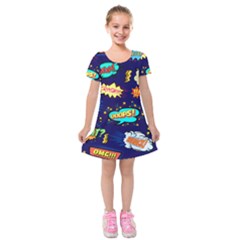 Bada Boom Pattern Kids  Short Sleeve Velvet Dress by designsbymallika