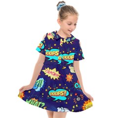 Bada Boom Pattern Kids  Short Sleeve Shirt Dress by designsbymallika