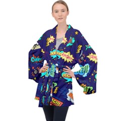 Bada Boom Pattern Long Sleeve Velvet Kimono  by designsbymallika