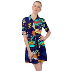 Bada Boom Pattern Belted Shirt Dress by designsbymallika