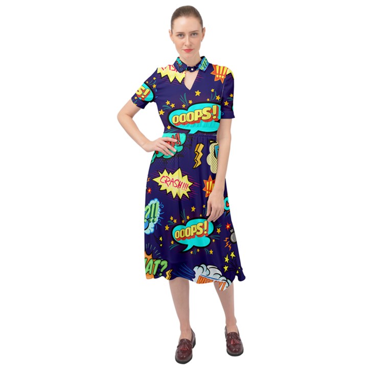 bada boom pattern Keyhole Neckline Chiffon Dress