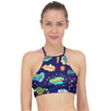 bada boom pattern Racer Front Bikini Top View1