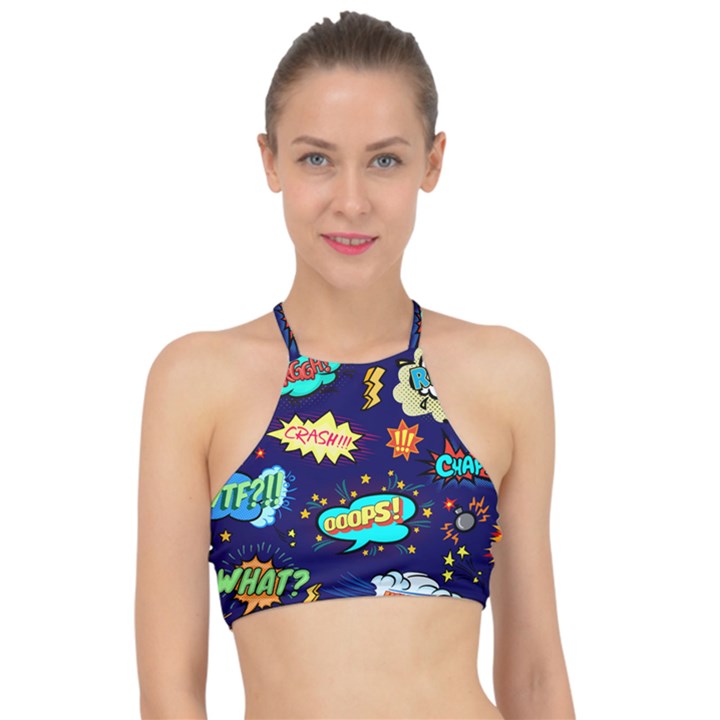 bada boom pattern Racer Front Bikini Top