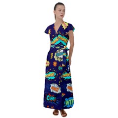 Bada Boom Pattern Flutter Sleeve Maxi Dress