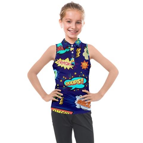 Bada Boom Pattern Kids  Sleeveless Polo Tee by designsbymallika