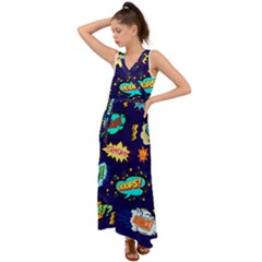 Bada Boom Pattern V-neck Chiffon Maxi Dress