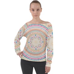 Mandala Pattern Off Shoulder Long Sleeve Velour Top