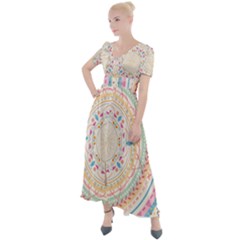 Mandala Pattern Button Up Short Sleeve Maxi Dress