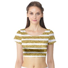 Golden Stripes Short Sleeve Crop Top by designsbymallika