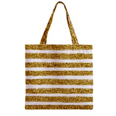 Golden Stripes Zipper Grocery Tote Bag by designsbymallika