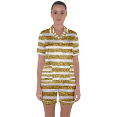 Golden Stripes Satin Short Sleeve Pyjamas Set by designsbymallika