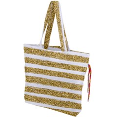 Golden Stripes Drawstring Tote Bag by designsbymallika