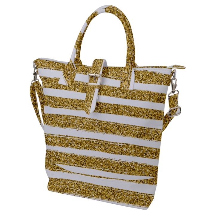 golden stripes Buckle Top Tote Bag