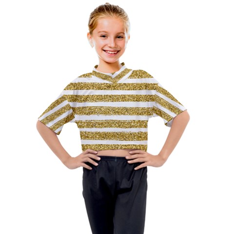 Golden Stripes Kids Mock Neck Tee by designsbymallika