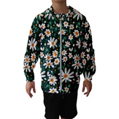 White Floral Pattern Kids  Hooded Windbreaker by designsbymallika