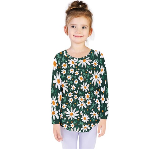 White Floral Pattern Kids  Long Sleeve Tee by designsbymallika