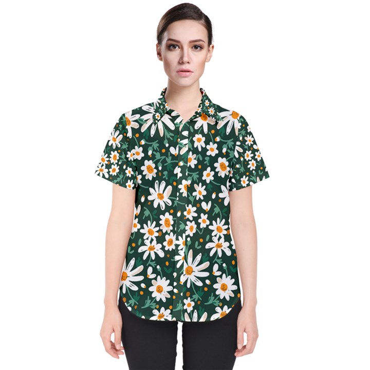 white floral pattern Women s Short Sleeve Shirt