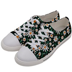 White Floral Pattern Women s Low Top Canvas Sneakers by designsbymallika