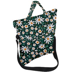 White Floral Pattern Fold Over Handle Tote Bag by designsbymallika