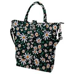 White Floral Pattern Buckle Top Tote Bag by designsbymallika