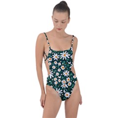 White Floral Pattern Tie Strap One Piece Swimsuit