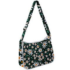 White Floral Pattern Zip Up Shoulder Bag