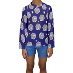 Cube Pattern Kids  Long Sleeve Swimwear by designsbymallika