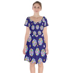 Cube Pattern Short Sleeve Bardot Dress by designsbymallika