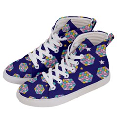 Cube Pattern Men s Hi-top Skate Sneakers by designsbymallika