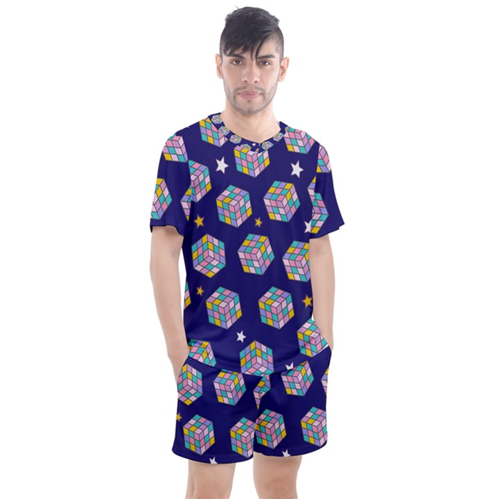 cube pattern Men s Mesh Tee and Shorts Set