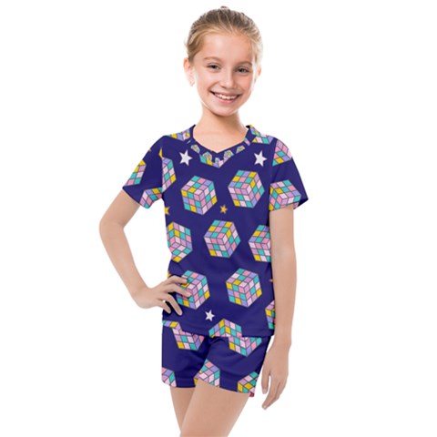 Cube Pattern Kids  Mesh Tee And Shorts Set by designsbymallika