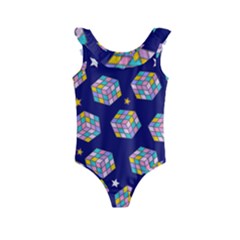 Cube Pattern Kids  Frill Swimsuit by designsbymallika