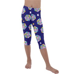 Cube Pattern Kids  Lightweight Velour Capri Leggings  by designsbymallika