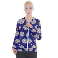 Cube Pattern Casual Zip Up Jacket by designsbymallika