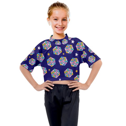 Cube Pattern Kids Mock Neck Tee by designsbymallika