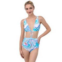 Blue Marble Print Tied Up Two Piece Swimsuit by designsbymallika