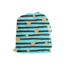 Stripes Heart Pattern Drawstring Pouch (large) by designsbymallika