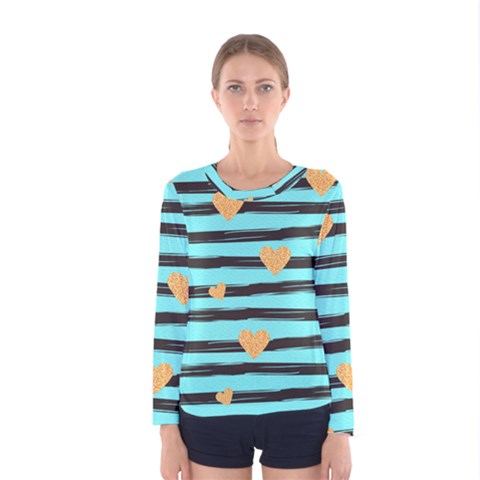 Stripes Heart Pattern Women s Long Sleeve Tee by designsbymallika